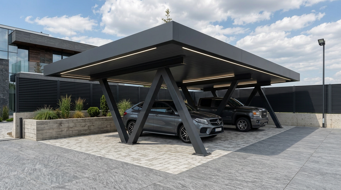 CARPORT V-FRAME – V-образни колони с LED