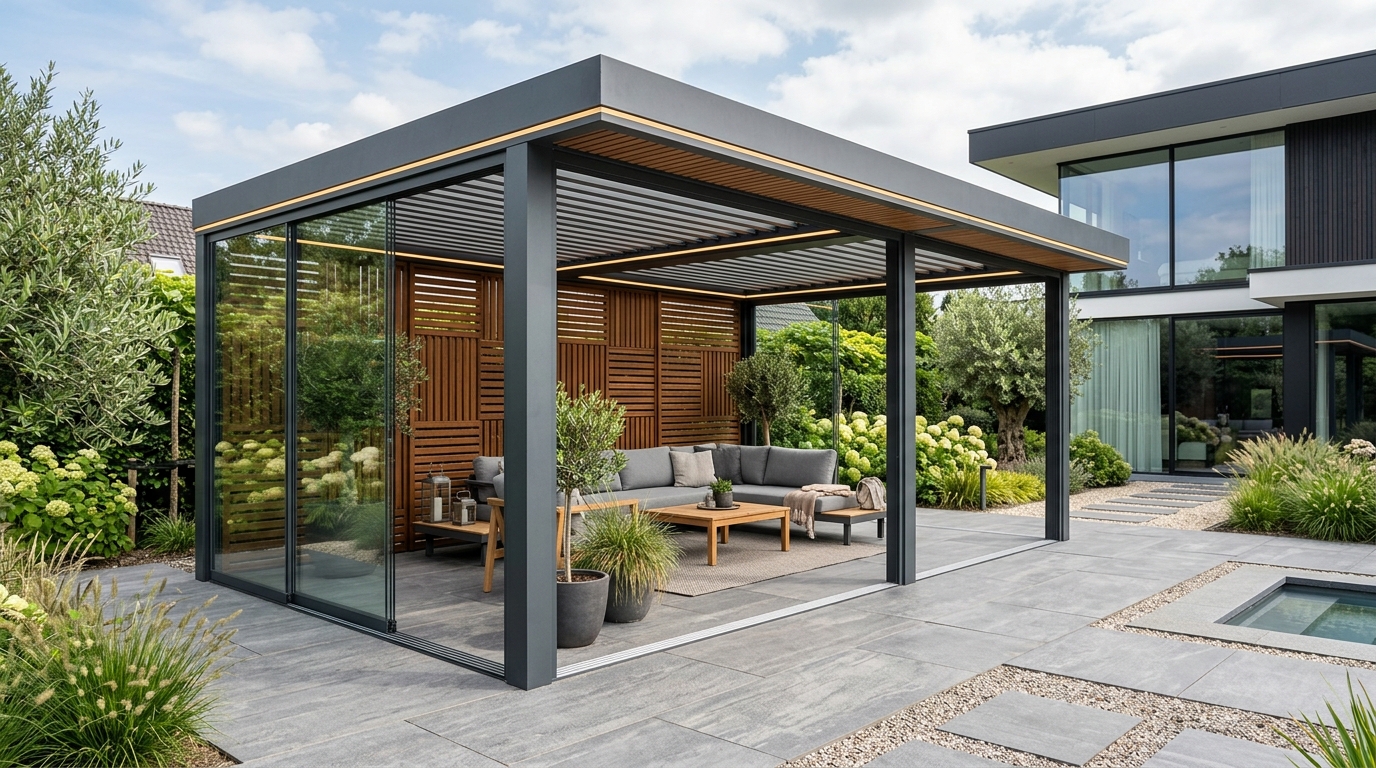 PERGOLA GLASS – Със стъклени стени и дърво